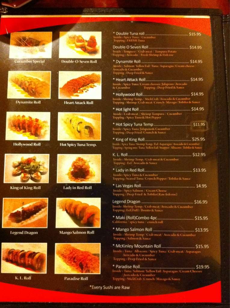 Menu at Ajimi restaurant, Fairbanks