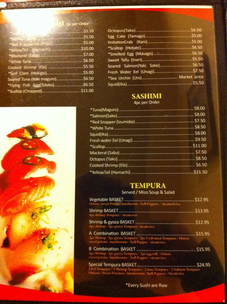 Menu at Ajimi restaurant, Fairbanks