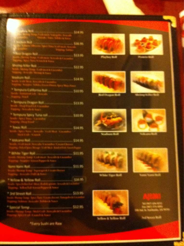 Menu at Ajimi restaurant, Fairbanks