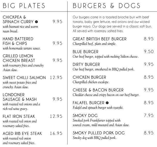 Menu at The Loop Bar, London, 19 Dering St