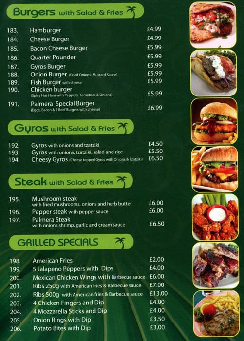 Palmera menu