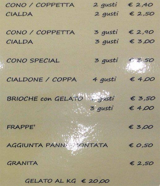 Menu di Gelateria Mister Gel 