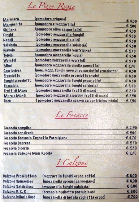 Menu di Mimì Cocó E Pizza 