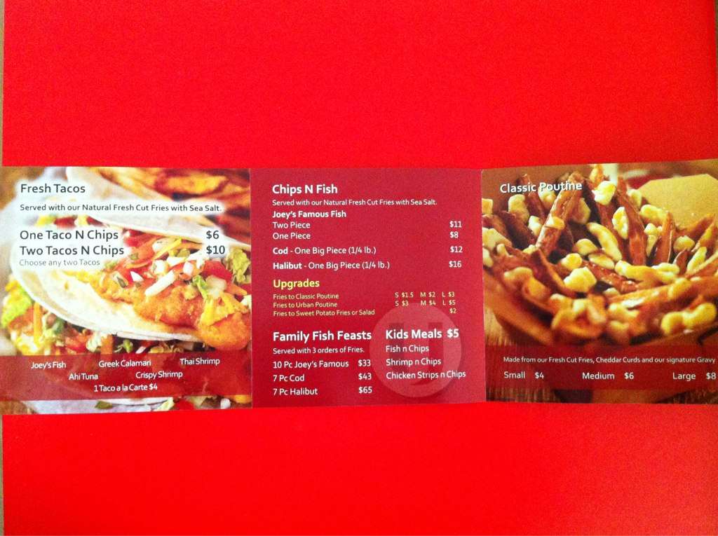 Joey's Urban Chips & Fish Menu Urbanspoon/Zomato
