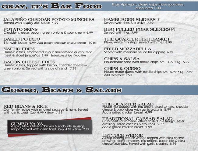 The Quarter Bar & Grill меню