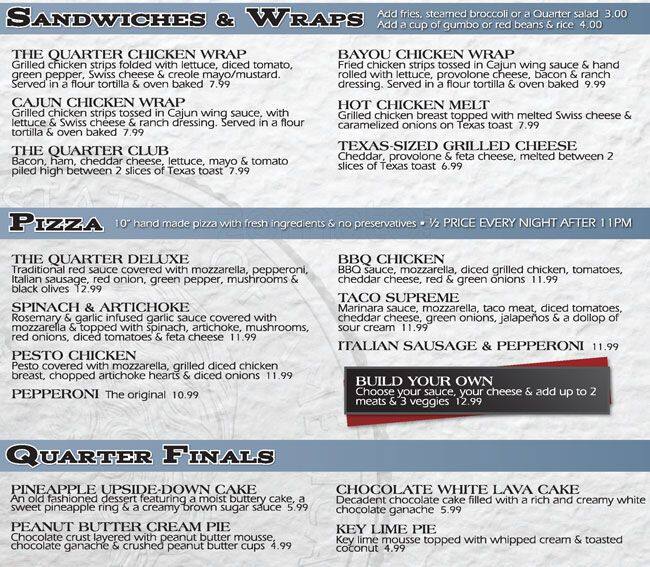 The Quarter Bar & Grill меню