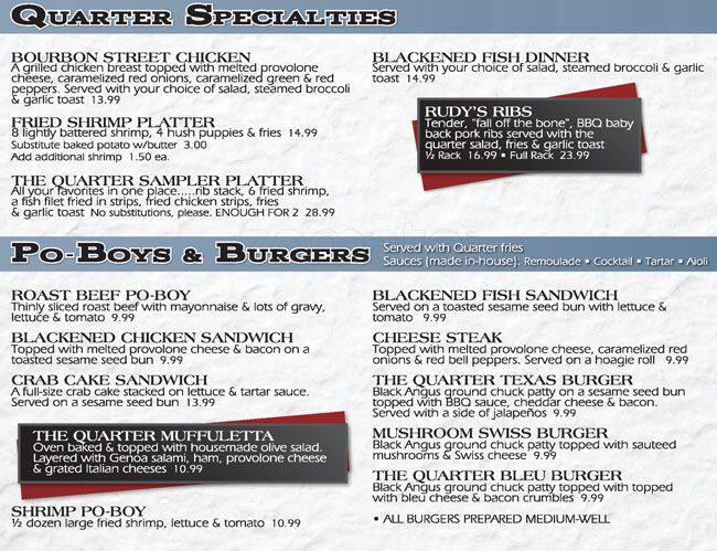 The Quarter Bar & Grill меню