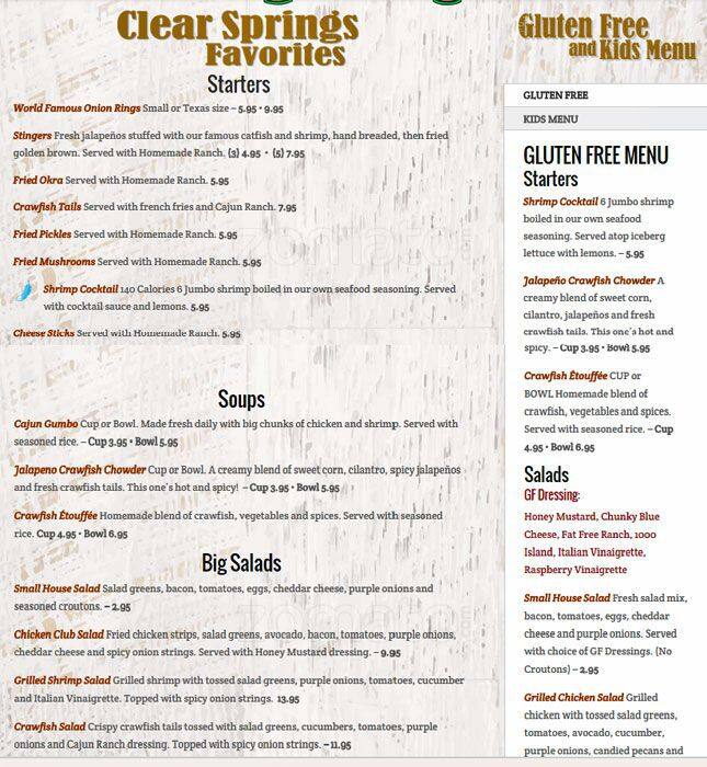 Clear Springs Restaurant Menu, Menu for Clear Springs Restaurant, New