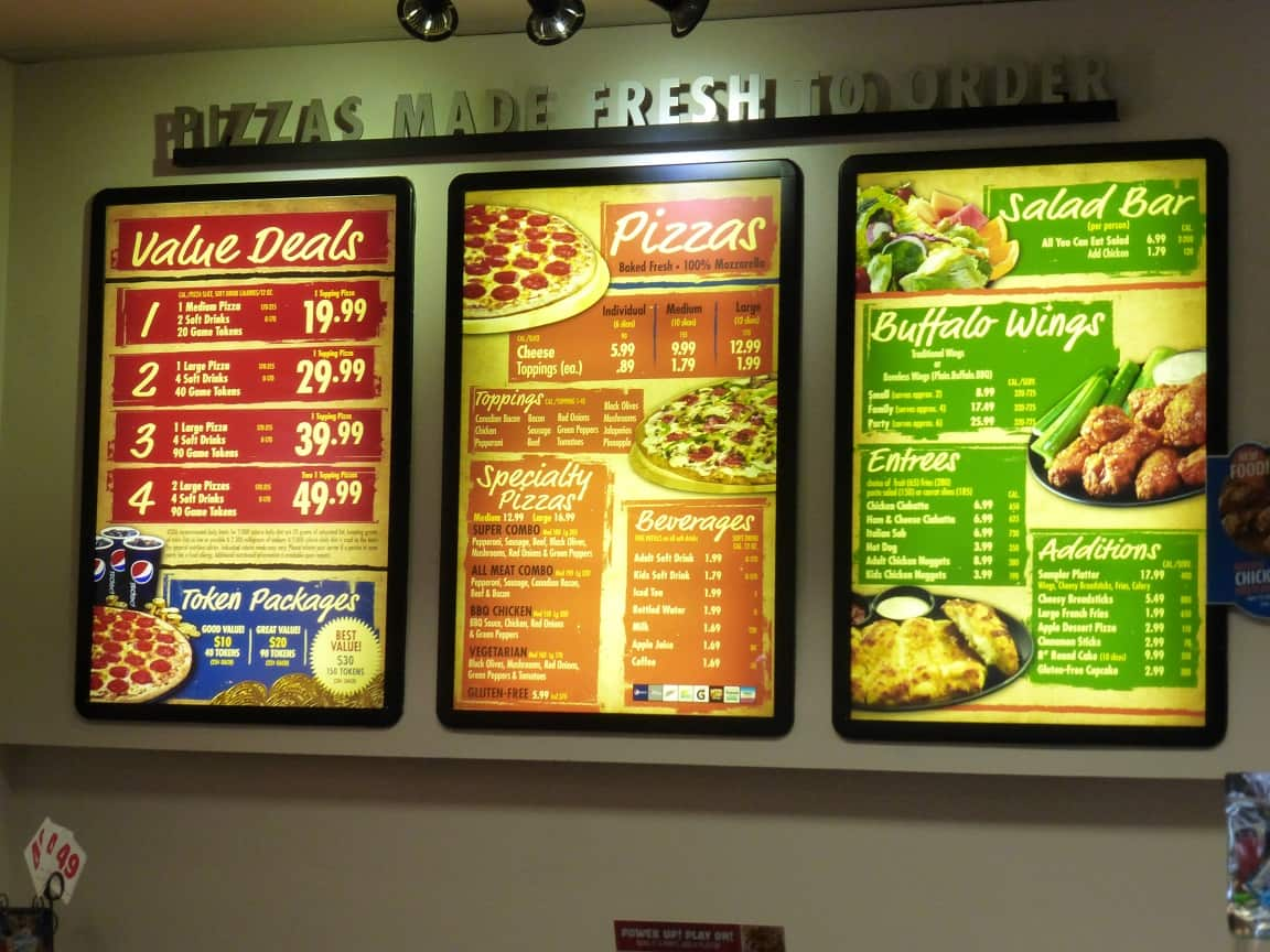 Chuck e cheese pizza prices