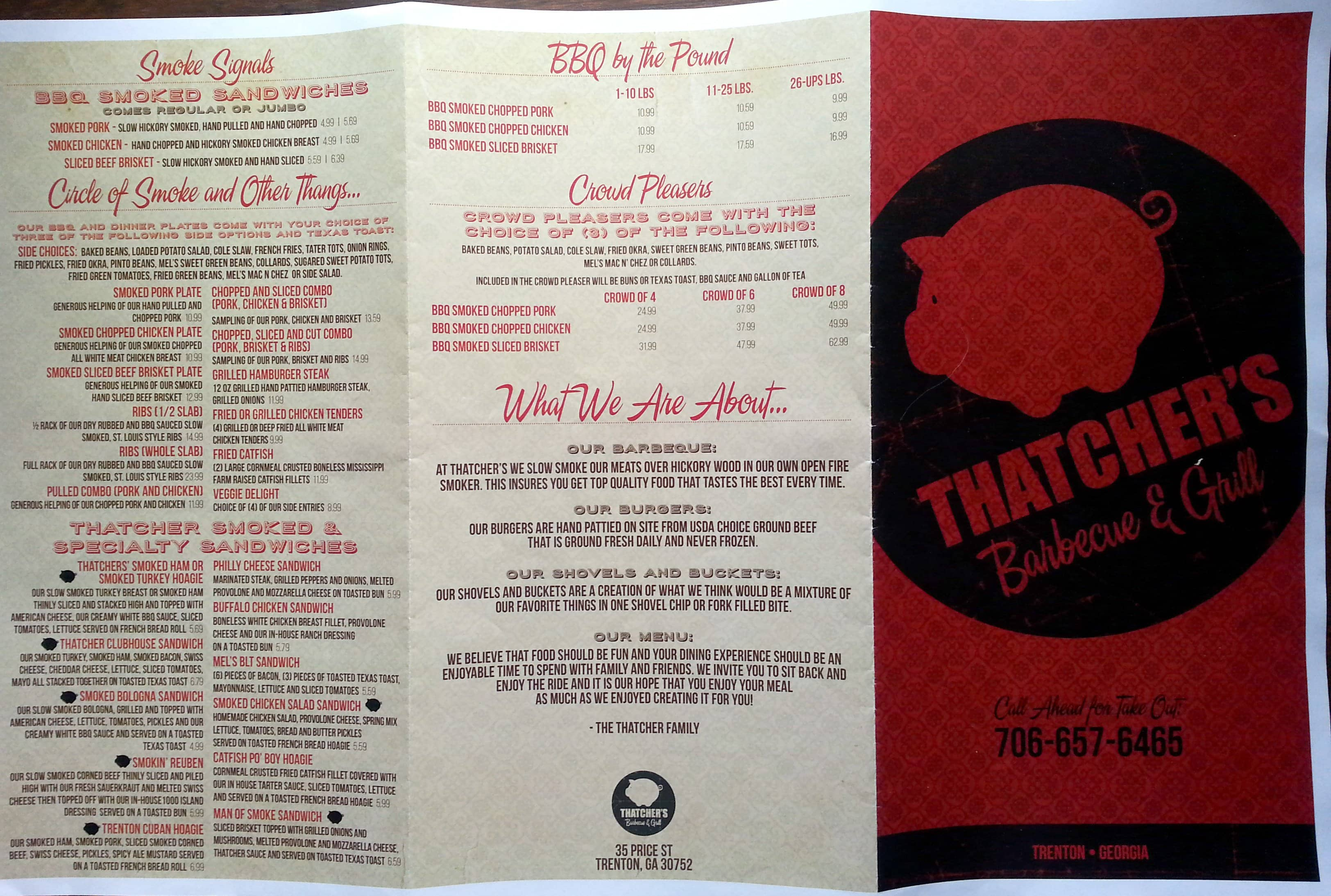 Menu At Thatchers Bbq And Grill Trenton