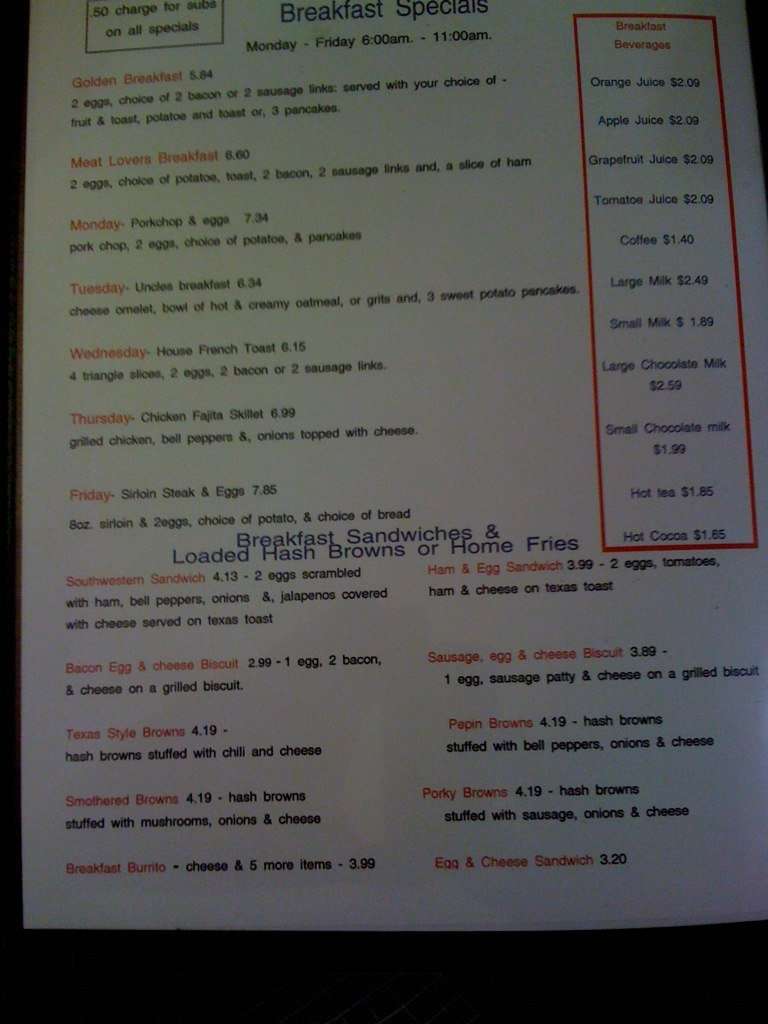 Slide Breakfast House Menu, Menu for Slide Breakfast House, Lubbock
