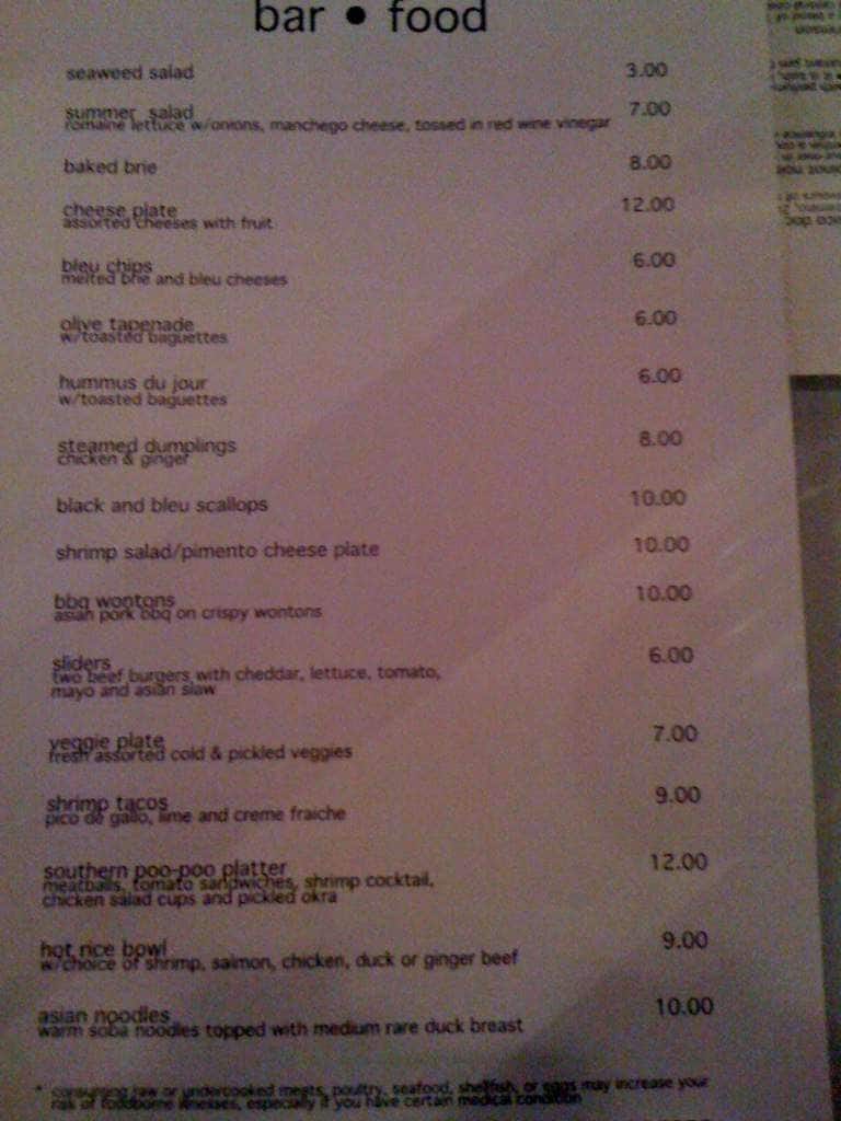 Bar.Food Menu, Menu for Bar.Food, Savannah, Savannah Urbanspoon/Zomato