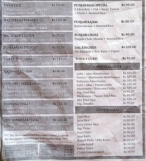 Menu of Paratha Merchant, JP Nagar, Bangalore