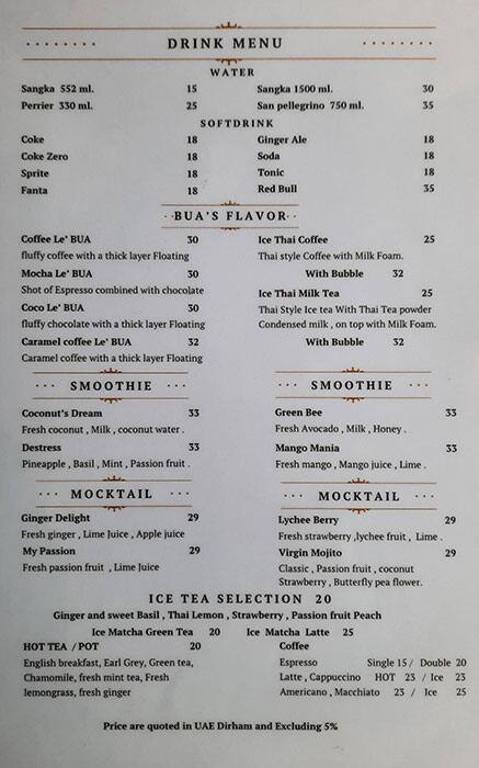 Thai deals cafe menu