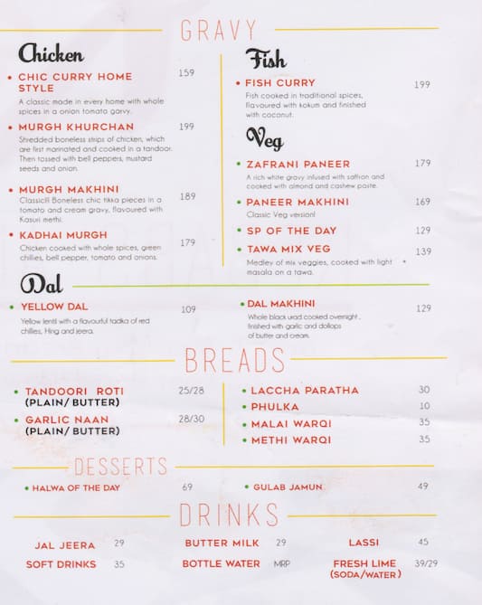 Menu At K&B, Bengaluru