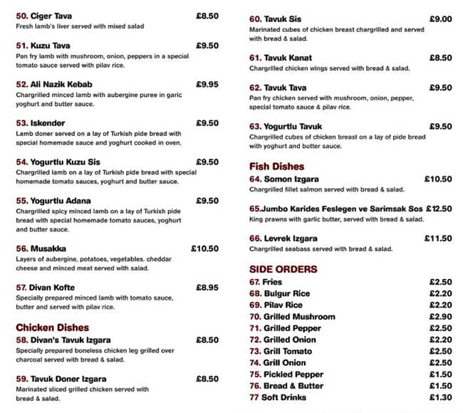 Menu at Divan Restaurant, Borehamwood, 2 Shenley Rd