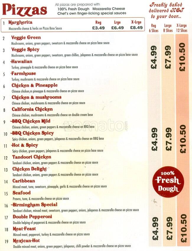 Pizza Birmingham Menu, Menu for Pizza Birmingham, Aston, Birmingham