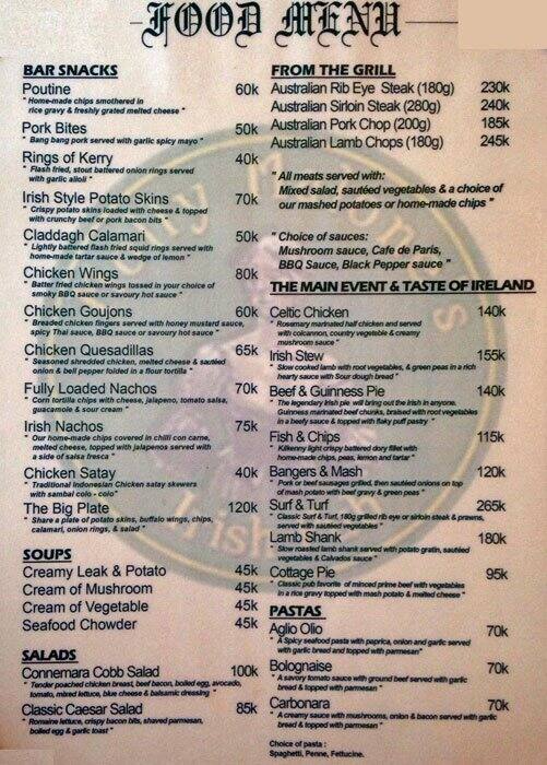 Molly Malone's Irish Pub Menu Zomato Indonesia