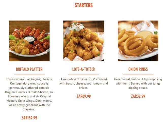 Hooters Menu, Menu for Hooters, Die Wilgers, Pretoria - Zomato SA