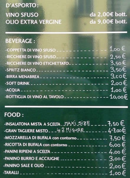 Menu di La Vineria 