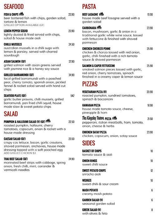 Kingsley Thai menu