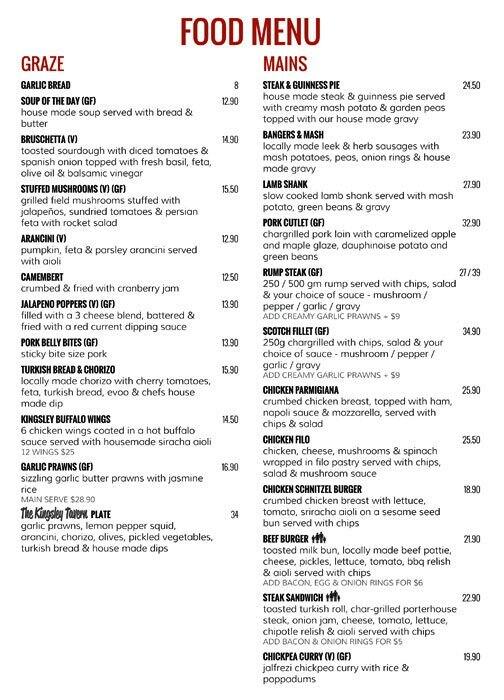 Kingsley Thai menu
