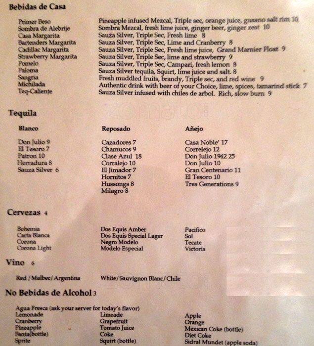 Menu at la carta de oaxaca restaurant seattle