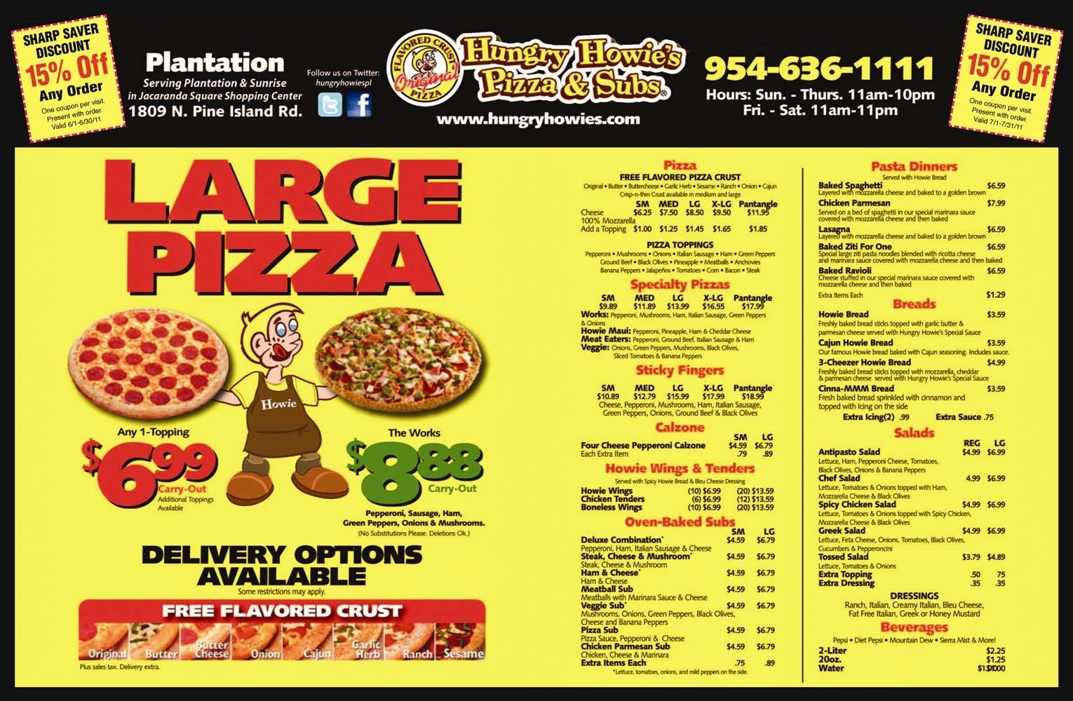 Hungry Howie S Pizza Subs Plantation Sunrise Menu