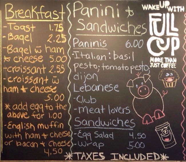 Full Cup Menu, Menu for Full Cup, Centretown, Ottawa Urbanspoon/Zomato