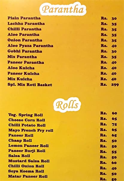 Menu of Paratha And Rolls, Indirapuram, Ghaziabad