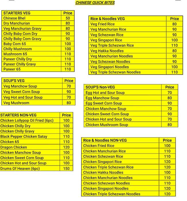 Shree Chinese center menu