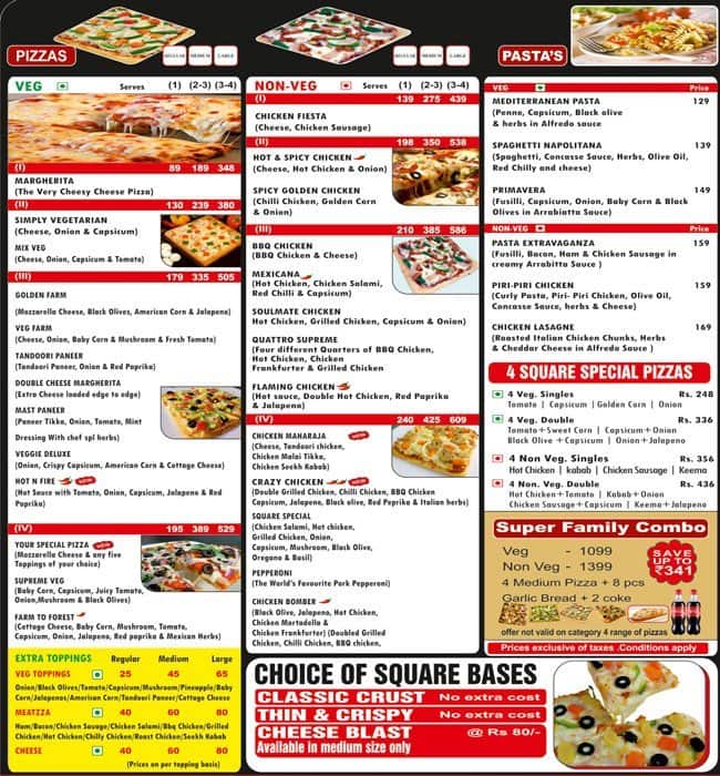 Pizza Square Menu, Menu podniku Pizza Square, SDA, New Delhi Zomato