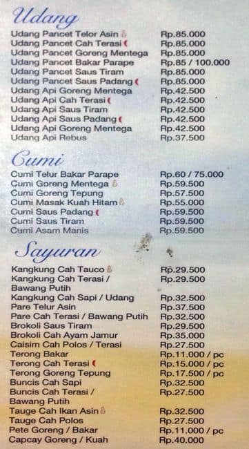 Menu at Sari Laut Ujung Pandang restaurant, Jakarta, Gading Food City