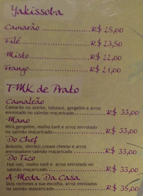 Shiro cardápio