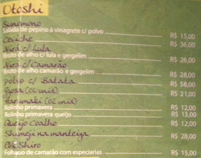 Shiro cardápio