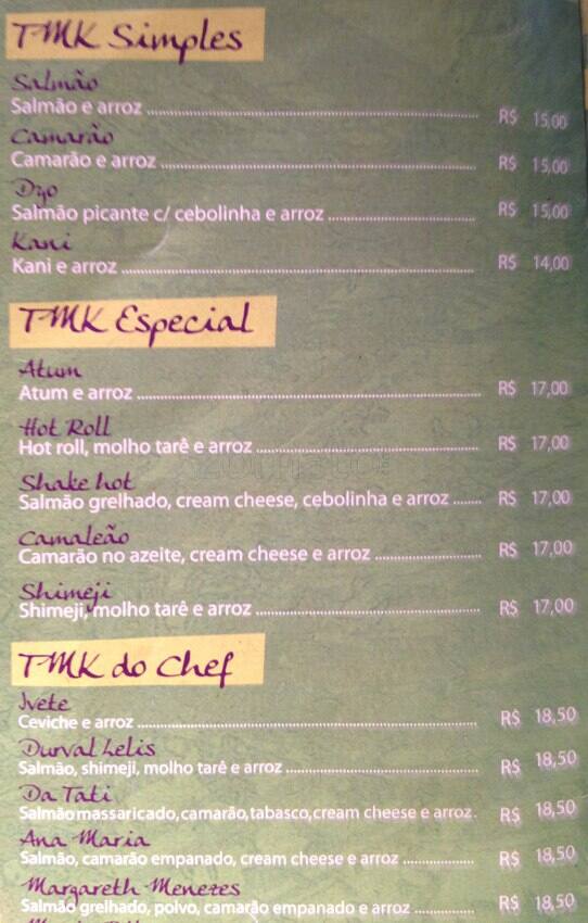 Shiro cardápio