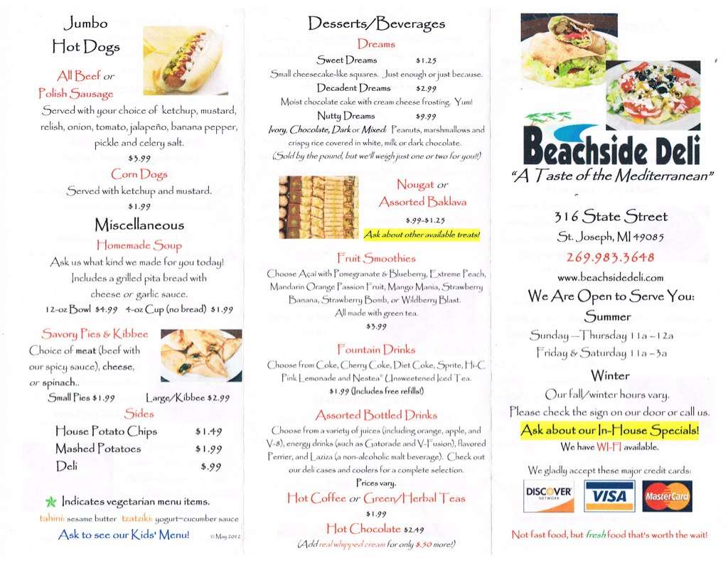 Beachside Deli Menu Menu For Beachside Deli St Joseph St Joseph