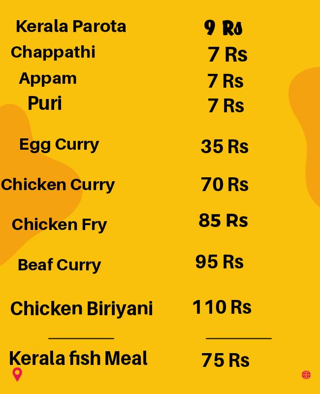 Menu of The Reddish, Kumarapuram, Trivandrum