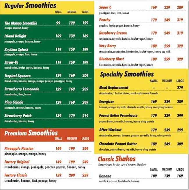 Smoothie Factory Menu, Menu for Smoothie Factory, Nehru Place, New