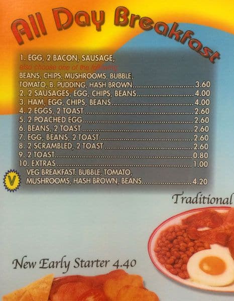 Borehamwood Cafe menu