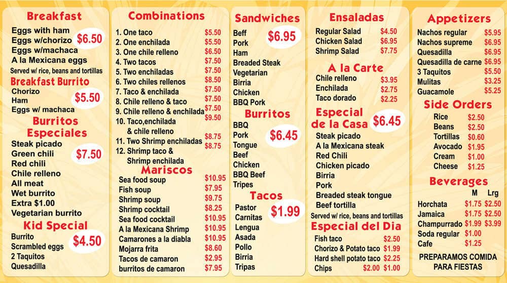 Puebla Tacos 3 Menu, Menu for Puebla Tacos 3, North Central, Pasadena