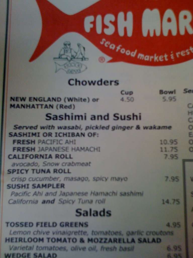 Menu at Fish Market Restaurant, Solana Beach, 640 Via De