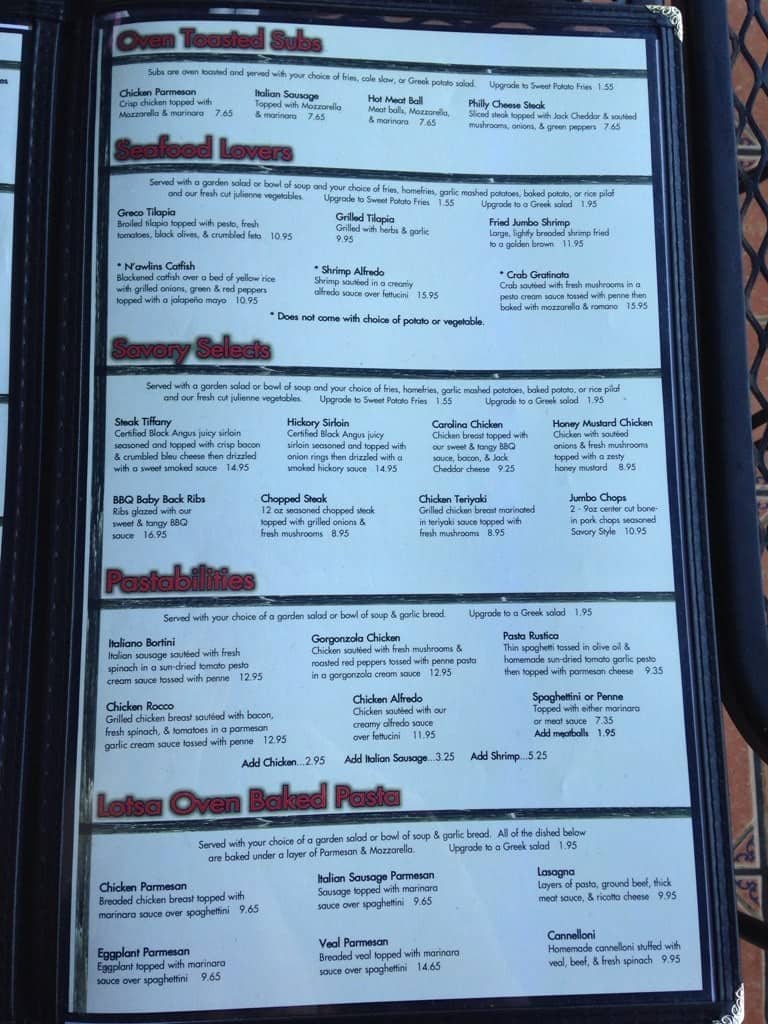 Menu at Savory Restaurant, Largo