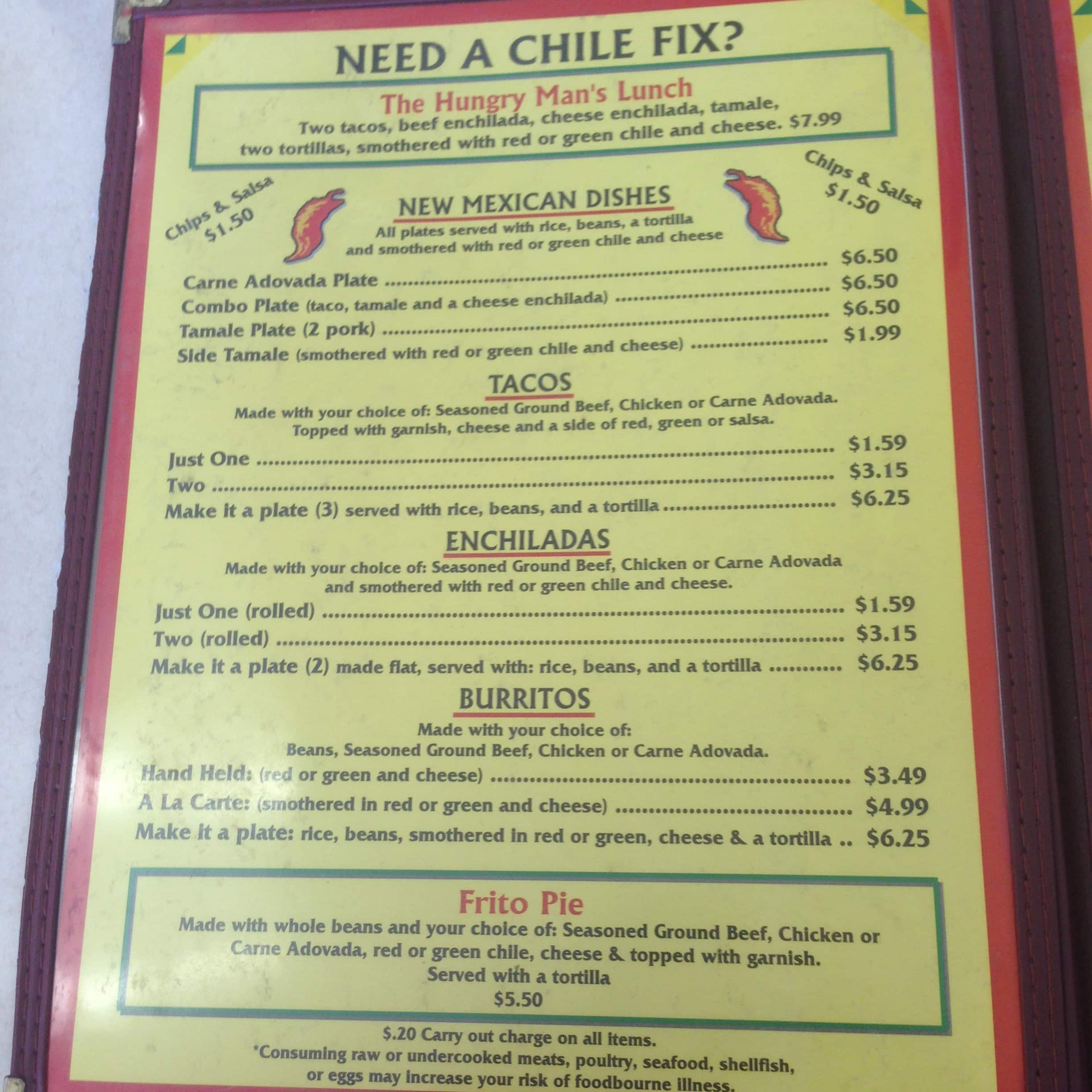 Mick's Chile Fix Menu, Menu for Mick's Chile Fix, Midtown, Albuquerque