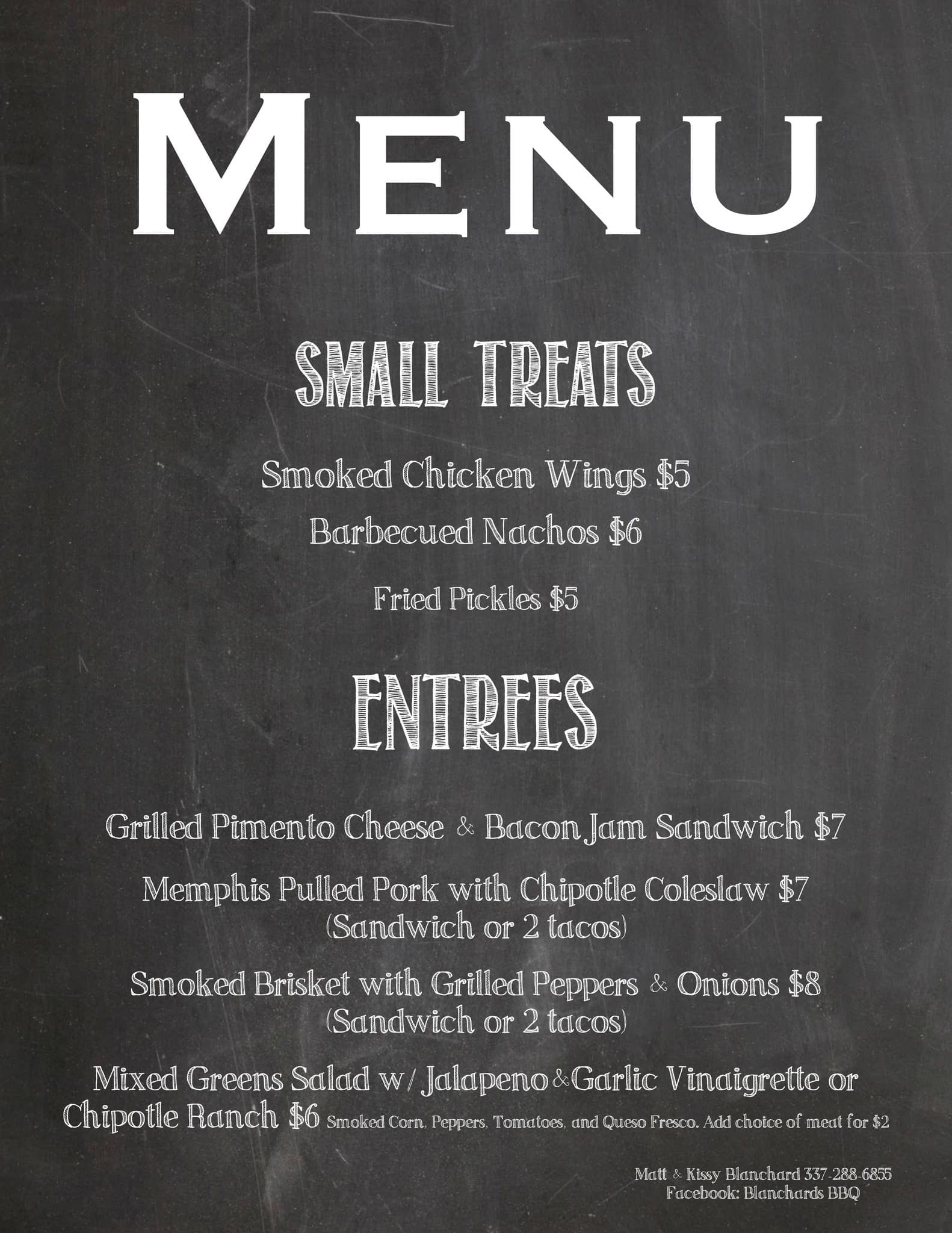 Blanchard's BBQ Menu, Menu for Blanchard's BBQ, Lafayette, Lafayette