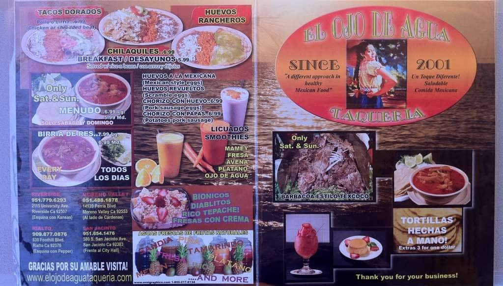 El Ojo De Agua Taqueria Menu, Menu for El Ojo De Agua Taqueria