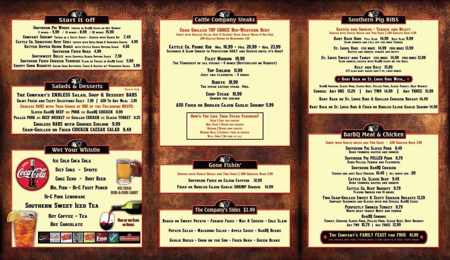 Menu at Southern Pig & Cattle Co. Stuart BBQ, Stuart