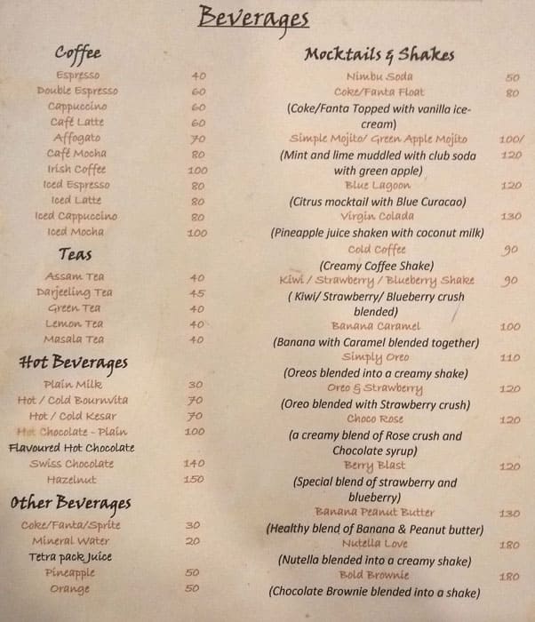 Menu at Toasted Tales, Majorda