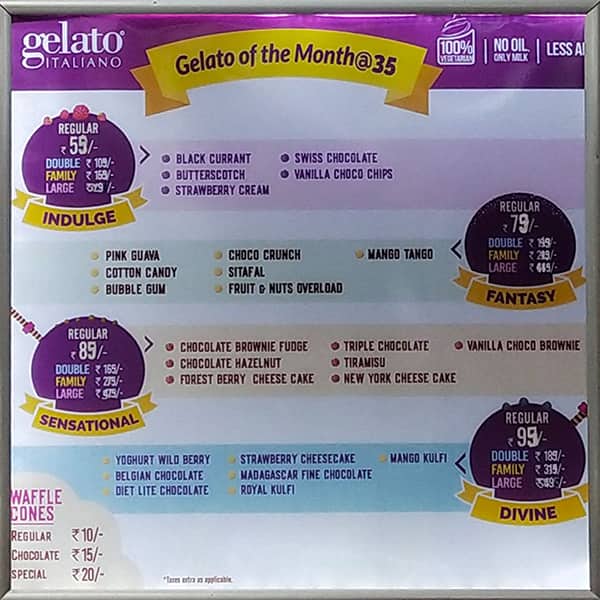 Gelato Italiano menu