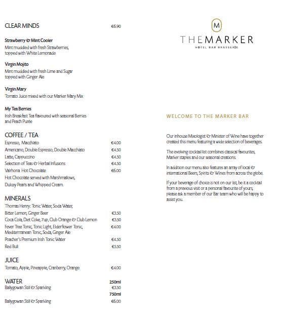 The Marker Bar The Marker Hotel Menu Zomato Ireland